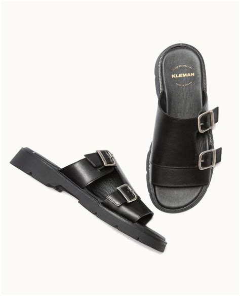 kleman hublot|Leather Flat Sandals Slides .